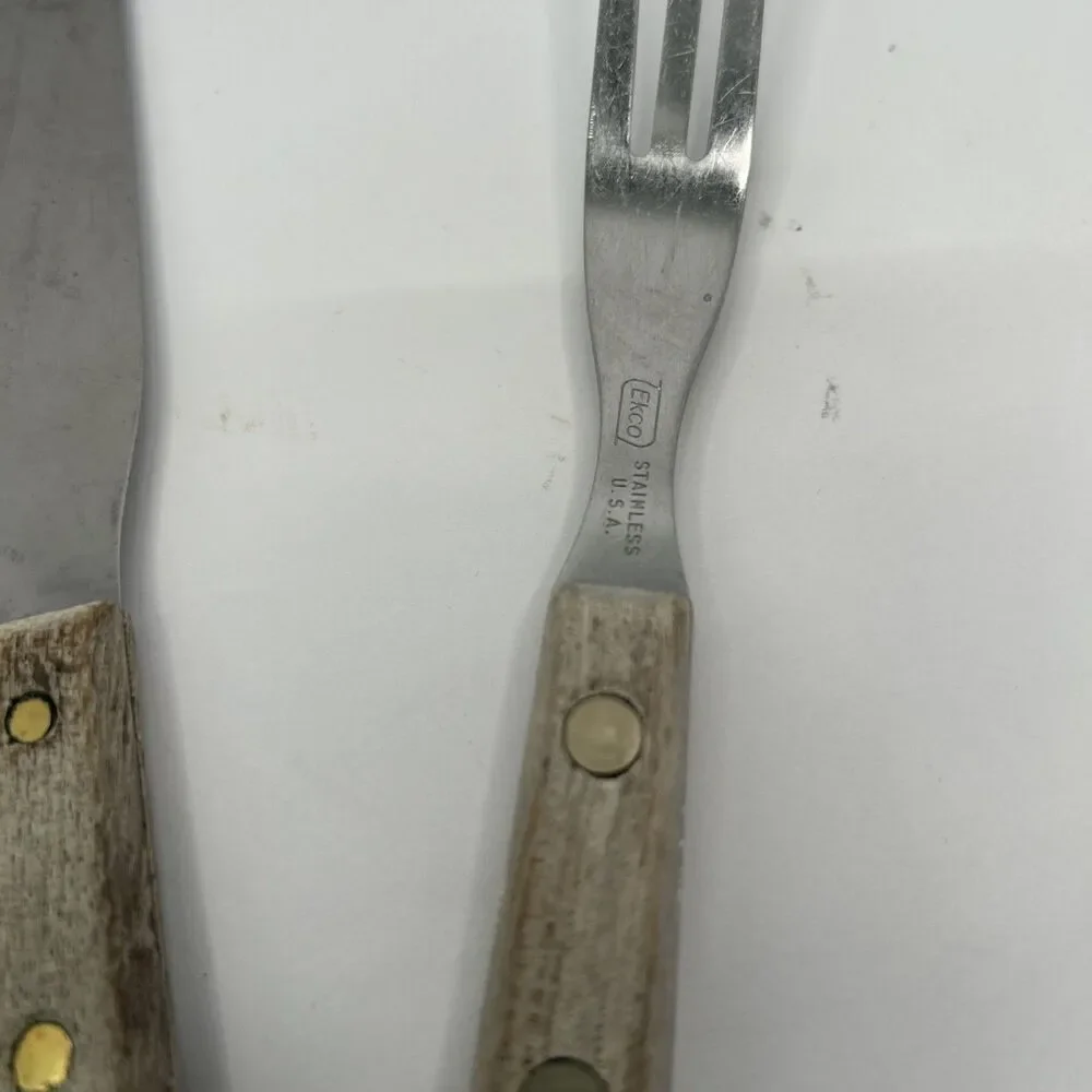 EKCO Stainless USA Wood Handle 3-Prong Granny Fork Spreader Set